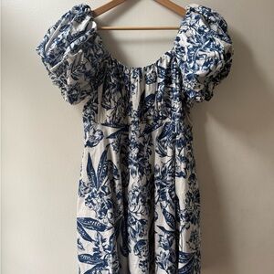 Abercrombie & Fitch White and Navy Blue Floral Midi Dress